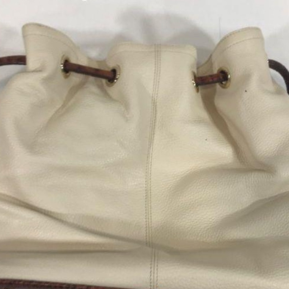 Women’s Brahmin Trina Elegant Cream Leather Drawstring Bag
Crocodile Trim